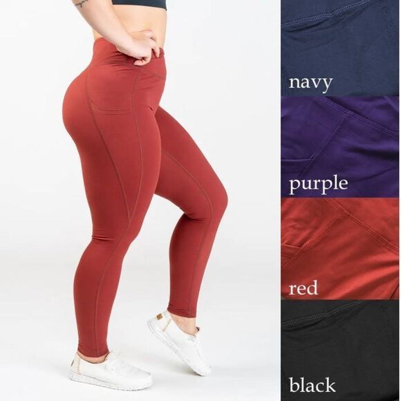 Solid Color Leggings With Side Pockets - Picture 1 of 10